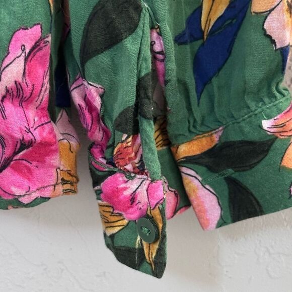 ZARA TRF Collection Kelly Green Floral Button down Long Sleeve size S - Picture 5 of 10